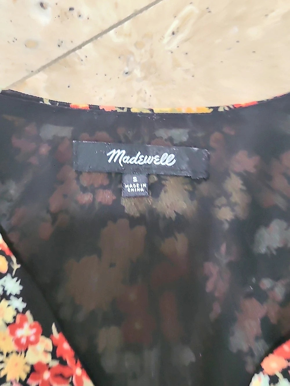 Madewell  Floral Peplum Blouse in Black & Orange Size Small - Picture 7 of 9